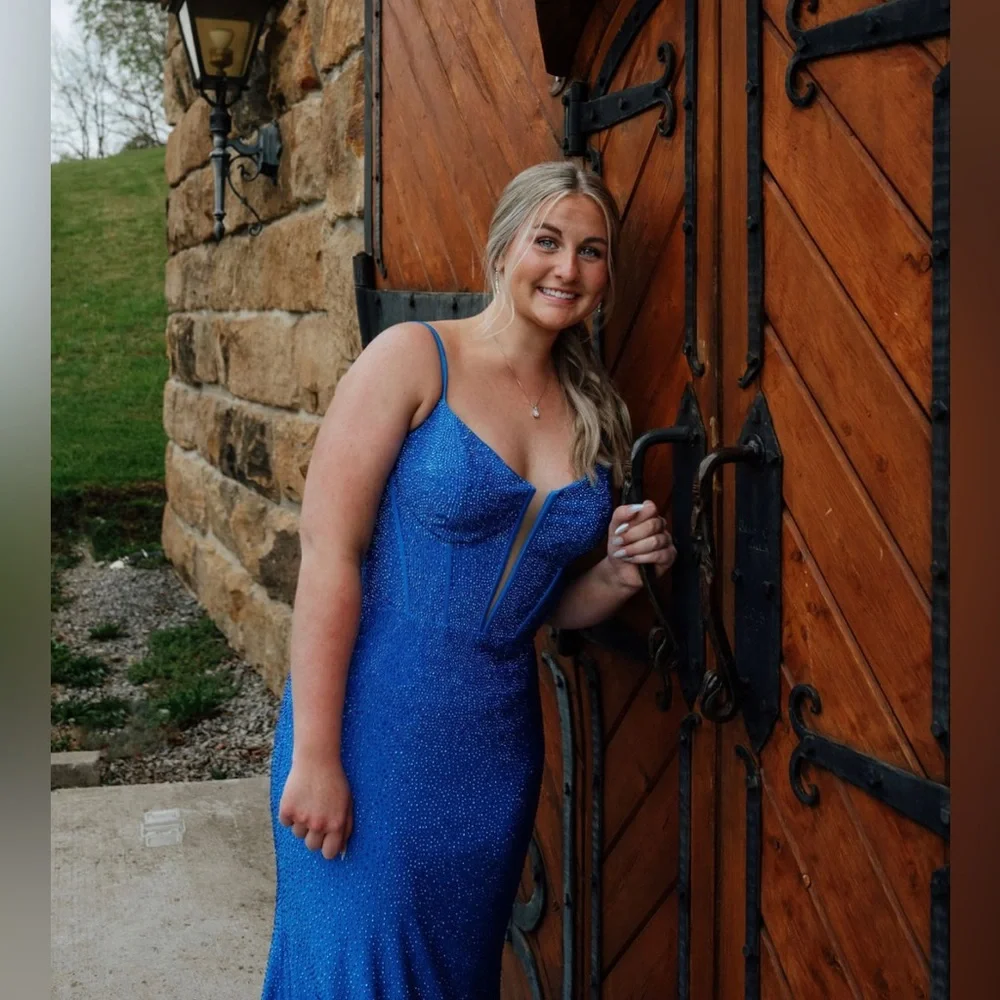 Sherri Hill 55519 Royal Blue Worn Once size 16 HAS BEEN ALTERED FITS LIKE size14 - Picture 2 of 2